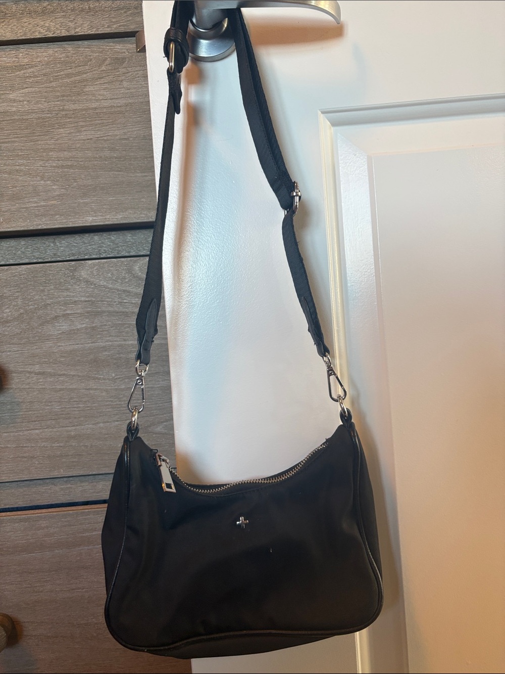 Peta + Jain Black Shoulder Bag with Silver Hardware